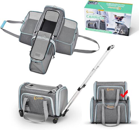 Ahfqx 20"*11.8"*11" Airline Approved Dog Carrier，Cat Carrier，3 Sided Expandable Rolling Carrier，Expandable Premium Pet Carrier on Wheels-Designed for Dogs & Cats- Extra Spacious Soft Lined Carrier! in Kuwait