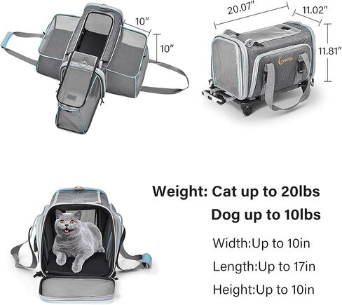 Ahfqx 20"*11.8"*11" Airline Approved Dog Carrier，Cat Carrier，3 Sided Expandable Rolling Carrier，Expandable Premium Pet Carrier on Wheels-Designed for Dogs & Cats- Extra Spacious Soft Lined Carrier! in Kuwait