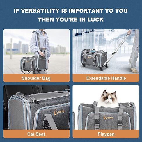 Ahfqx 20"*11.8"*11" Airline Approved Dog Carrier，Cat Carrier，3 Sided Expandable Rolling Carrier，Expandable Premium Pet Carrier on Wheels-Designed for Dogs & Cats- Extra Spacious Soft Lined Carrier! in Kuwait