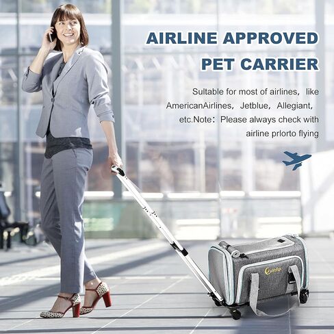 Ahfqx 20"*11.8"*11" Airline Approved Dog Carrier，Cat Carrier，3 Sided Expandable Rolling Carrier，Expandable Premium Pet Carrier on Wheels-Designed for Dogs & Cats- Extra Spacious Soft Lined Carrier! in Kuwait