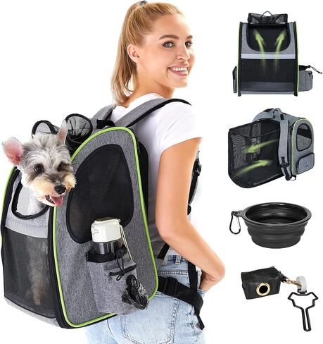 PoshPet Dog Backpack - Dog Carrier Backpack with Foodbowl & Waste Dispenser Bag - Backpack for Dogs - Small & Medium Pet Backpack - Expandable Design in Kuwait
