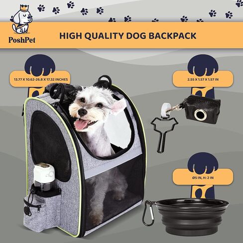 PoshPet Dog Backpack - Dog Carrier Backpack with Foodbowl & Waste Dispenser Bag - Backpack for Dogs - Small & Medium Pet Backpack - Expandable Design in Kuwait