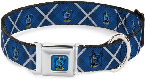 Dog Collar Seatbelt Buckle Harry Potter Ravenclaw Crest Plaid Blues Gray 9.5 to 13 Inches 1.0 Inch Wide in Saudi Arabia