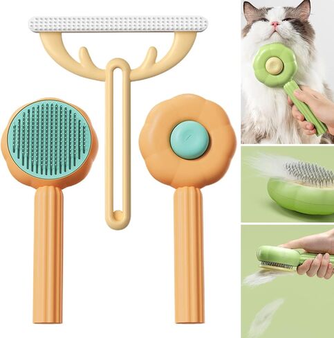7.6in Pumpkin Pet Brush Cat, 2Pcs Creative Comfortable Self Cleaning Slicker Brush, Cat Brush for Shedding and Grooming Self Cleaning (Green) in Kuwait