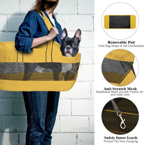 Pet Carrier Bags, Small Dog Carrier Portable Breathable Washable Easy Storage Pet Soft-Sided Carriers for Subway, Shopping, Hiking, Traveling-Yellow in Saudi Arabia