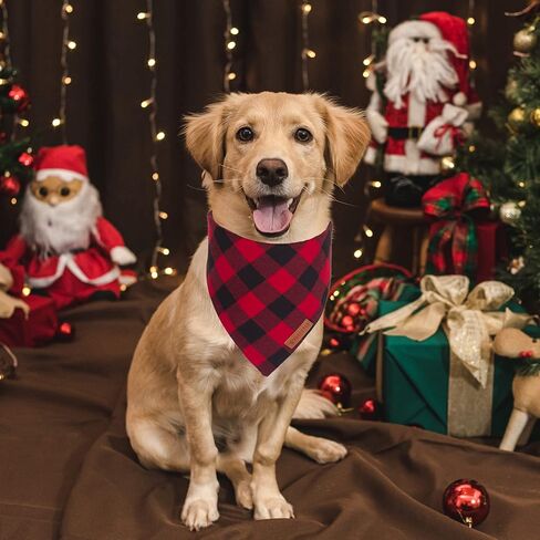 ADOGGYGO Christmas Dog Bandanas 2 Pack, Premium Cotton Fabric, Multiple Sizes Offered, Red Green Plaid Bandanas for Medium Large Dogs (Large, Xmas) in Saudi Arabia