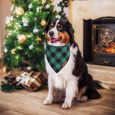 ADOGGYGO Christmas Dog Bandanas 2 Pack, Premium Cotton Fabric, Multiple Sizes Offered, Red Green Plaid Bandanas for Medium Large Dogs (Large, Xmas) in Saudi Arabia