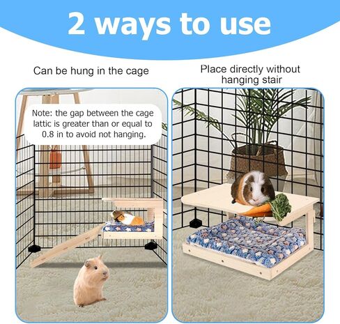 مخبأ خنزير غينيا من Upspotie - سرير خشبي طبيعي صغير لبيت الحيوانات مع سلالم وحصيرة، موائل كوخ صغير للحيوانات الأليفة قابل للفصل لأقفاص خنزير غينيا الهامستر والأرنب الشنشيلا in Kuwait