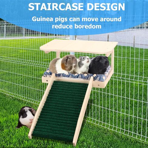 مخبأ خنزير غينيا من Upspotie - سرير خشبي طبيعي صغير لبيت الحيوانات مع سلالم وحصيرة، موائل كوخ صغير للحيوانات الأليفة قابل للفصل لأقفاص خنزير غينيا الهامستر والأرنب الشنشيلا in Kuwait