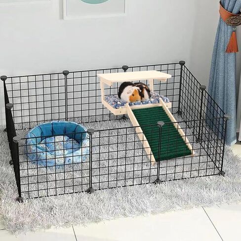 مخبأ خنزير غينيا من Upspotie - سرير خشبي طبيعي صغير لبيت الحيوانات مع سلالم وحصيرة، موائل كوخ صغير للحيوانات الأليفة قابل للفصل لأقفاص خنزير غينيا الهامستر والأرنب الشنشيلا in Kuwait