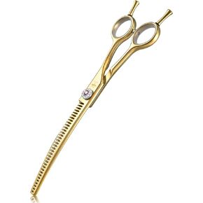 PURPLEBIRD 7 Inch Downward Curved Dog Grooming Scissors Thinning Texturizing Shears Professional Safety Blunt Tip Trimming Shearing for Dogs Cats Face Paws Limbs Japanese Stainless Steel Purple