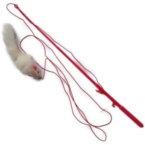Kats'N Us Cat Fishing Pole Wand with Real Rabbit Fur Mouse Toy - Interactive, Durable Rattle Mouse Cat Toy, Design for Indoor Cats, Natural Gray