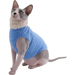 ملابس قطط Sphynx للشتاء الدافئ من الفرو الصناعي، معطف عصري بياقة عالية لملابس القطط والكلاب الصغيرة، سترات قمصان قطط بدون شعر (XL (9.9-13.2 رطل)، أزرق رمادي) in Kuwait