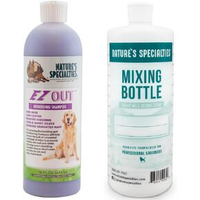 Nature's Specialties Mixing Bottle and Dog Shampoo Conditioner Concentrate Bundle, Easy to Read Measurements Mixing Bottle 32 oz, EZ Out Deshedding Dog Shampoo Conditioner Concentrate 16 oz in Kuwait