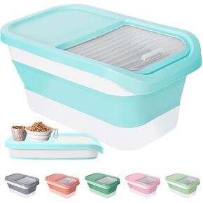DDMOMMY 13 Lbs Dog Food Storage Container - Collapsible Dog Food Container with Sliding Lid, Measuring Cup and Silicone Bowl, Pet Food Storage Containers For Dog, Cats and Other Pet (Blue White) in Kuwait
