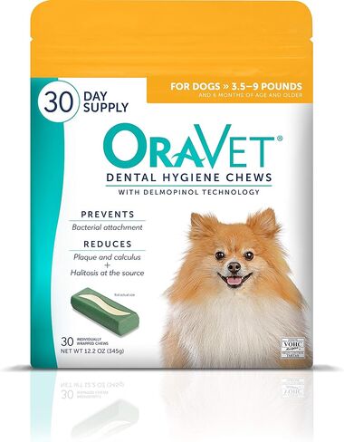 OraVet Dental Chews for Dogs, Oral Care and Hygiene Chews (Extra Small Dogs, 3.5-9 lbs.) Yellow Pouch, 30 Count in Kuwait
