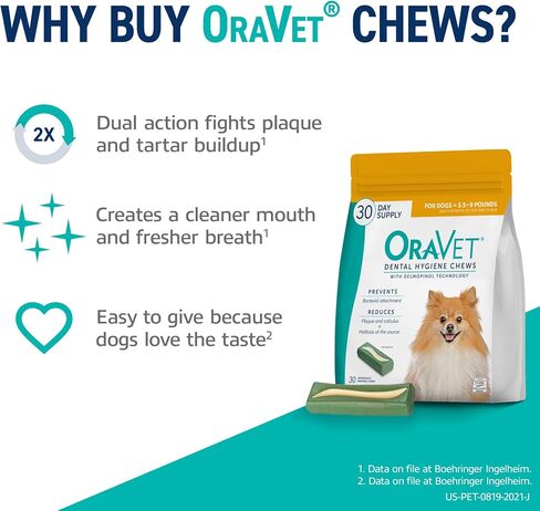 OraVet Dental Chews for Dogs, Oral Care and Hygiene Chews (Extra Small Dogs, 3.5-9 lbs.) Yellow Pouch, 30 Count in Kuwait
