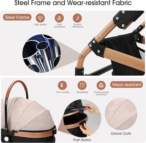 عربات الأطفال SKISOPGO 3 في 1 للكلاب الصغيرة والمتوسطة والقطط مع حامل قابل للفصل، عربة أطفال قابلة للطي للسفر (كاكي) in Kuwait