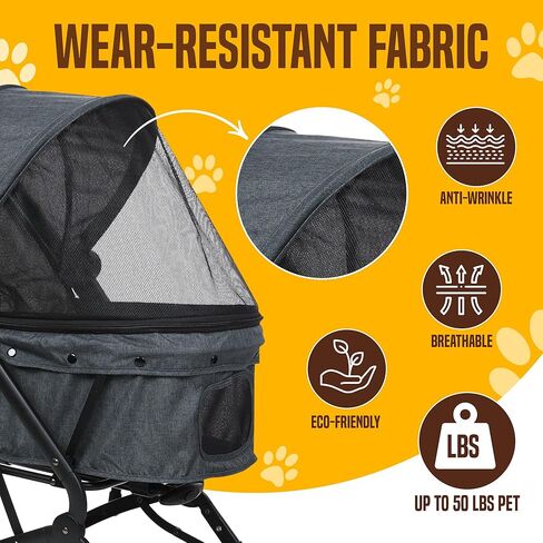 عربة اطفال للحيوانات الاليفة من بوب ان ويسكرز للكلاب الصغيرة والمتوسطة | حامل سفر صغير الحجم قابل للطي بيد واحدة، مقبض تمديد سحب بنمط شنطة السفر، مظلة شبكية لعربة الجراء، بطانة قابلة للازالة / حامل in Kuwait