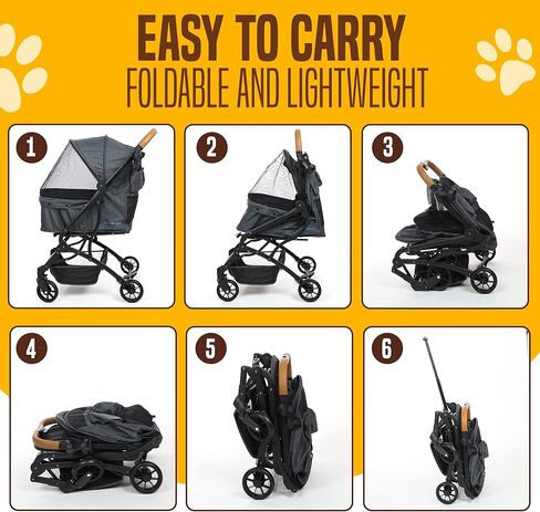 عربة اطفال للحيوانات الاليفة من بوب ان ويسكرز للكلاب الصغيرة والمتوسطة | حامل سفر صغير الحجم قابل للطي بيد واحدة، مقبض تمديد سحب بنمط شنطة السفر، مظلة شبكية لعربة الجراء، بطانة قابلة للازالة / حامل in Kuwait