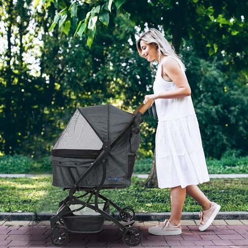 عربة اطفال للحيوانات الاليفة من بوب ان ويسكرز للكلاب الصغيرة والمتوسطة | حامل سفر صغير الحجم قابل للطي بيد واحدة، مقبض تمديد سحب بنمط شنطة السفر، مظلة شبكية لعربة الجراء، بطانة قابلة للازالة / حامل in Kuwait