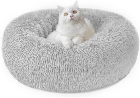 Calming Dog Donut Bed Medium - 27.6" Round Fluffy Dog Bed Washable, Self Warming Dog Pillow Bed, Anti Anxiety Cozy Plush Dog Bed Medium Size Dog, Dog Beds & Furniture, Waterproof Non-Slip Bottom in Saudi Arabia