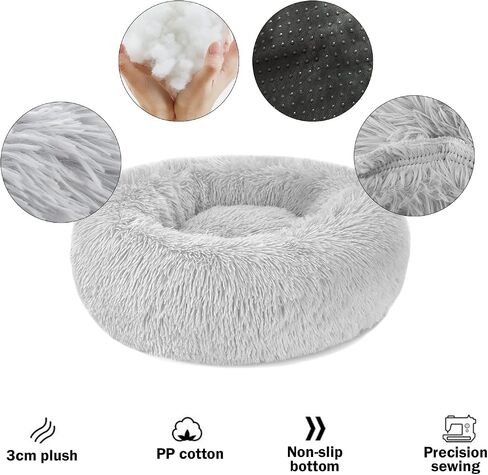 Calming Dog Donut Bed Medium - 27.6" Round Fluffy Dog Bed Washable, Self Warming Dog Pillow Bed, Anti Anxiety Cozy Plush Dog Bed Medium Size Dog, Dog Beds & Furniture, Waterproof Non-Slip Bottom in Saudi Arabia