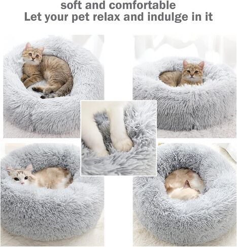 Calming Dog Donut Bed Medium - 27.6" Round Fluffy Dog Bed Washable, Self Warming Dog Pillow Bed, Anti Anxiety Cozy Plush Dog Bed Medium Size Dog, Dog Beds & Furniture, Waterproof Non-Slip Bottom in Saudi Arabia