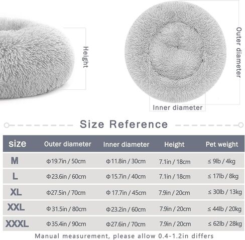 Calming Dog Donut Bed Medium - 27.6" Round Fluffy Dog Bed Washable, Self Warming Dog Pillow Bed, Anti Anxiety Cozy Plush Dog Bed Medium Size Dog, Dog Beds & Furniture, Waterproof Non-Slip Bottom in Saudi Arabia
