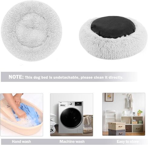 Calming Dog Donut Bed Medium - 27.6" Round Fluffy Dog Bed Washable, Self Warming Dog Pillow Bed, Anti Anxiety Cozy Plush Dog Bed Medium Size Dog, Dog Beds & Furniture, Waterproof Non-Slip Bottom in Saudi Arabia