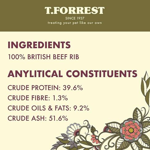 T. Forrest Beef Rib Dog Bones، 4-5 بوصة (12 عبوة) مغذي على العشب الطبيعي، صنع في المملكة المتحدة in Saudi Arabia