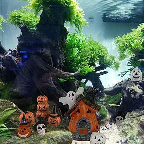 Cartoon Pumpkin House Set, 5 in 1 Resin Aquarium Decoration Simulated Ornament Hiding for Fish Shrimp in Saudi Arabia