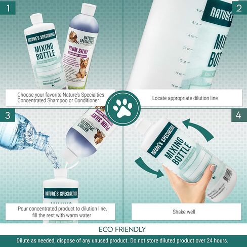Nature's Specialties Mixing Bottle and Dog Shampoo Conditioner Concentrate Bundle, Easy to Read Measurements Mixing Bottle 32 oz, EZ Out Deshedding Dog Shampoo Conditioner Concentrate 16 oz in Saudi Arabia
