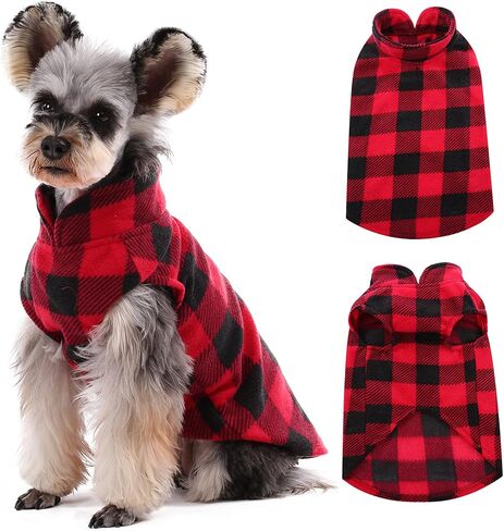 Kuoser Stretch Dog Fleece Vest, Soft Classic Plaid Basic Dog Sweater for Small Dogs & Cats, Warm Dogs Shirt Pullover Dog Coat Jacket Winter Dog Clothes for Teddy Chihuahua Yorkshire with Leash Hole in Kuwait
