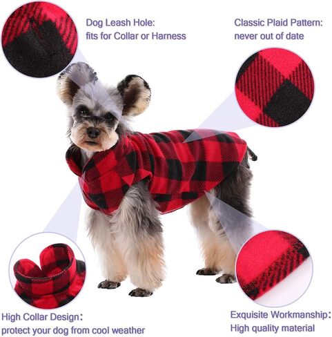 Kuoser Stretch Dog Fleece Vest, Soft Classic Plaid Basic Dog Sweater for Small Dogs & Cats, Warm Dogs Shirt Pullover Dog Coat Jacket Winter Dog Clothes for Teddy Chihuahua Yorkshire with Leash Hole in Kuwait