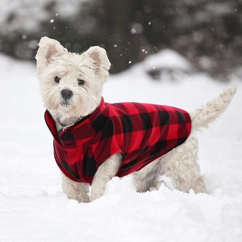 Kuoser Stretch Dog Fleece Vest, Soft Classic Plaid Basic Dog Sweater for Small Dogs & Cats, Warm Dogs Shirt Pullover Dog Coat Jacket Winter Dog Clothes for Teddy Chihuahua Yorkshire with Leash Hole in Kuwait