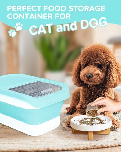 DDMOMMY 13 Lbs Dog Food Storage Container - Collapsible Dog Food Container with Sliding Lid, Measuring Cup and Silicone Bowl, Pet Food Storage Containers For Dog, Cats and Other Pet (Blue White) in Kuwait
