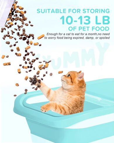 DDMOMMY 13 Lbs Dog Food Storage Container - Collapsible Dog Food Container with Sliding Lid, Measuring Cup and Silicone Bowl, Pet Food Storage Containers For Dog, Cats and Other Pet (Blue White) in Kuwait