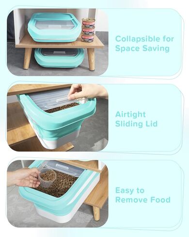 DDMOMMY 13 Lbs Dog Food Storage Container - Collapsible Dog Food Container with Sliding Lid, Measuring Cup and Silicone Bowl, Pet Food Storage Containers For Dog, Cats and Other Pet (Blue White) in Kuwait