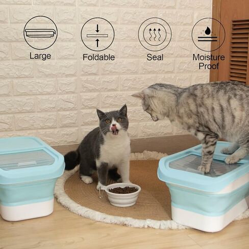 DDMOMMY 13 Lbs Dog Food Storage Container - Collapsible Dog Food Container with Sliding Lid, Measuring Cup and Silicone Bowl, Pet Food Storage Containers For Dog, Cats and Other Pet (Blue White) in Kuwait