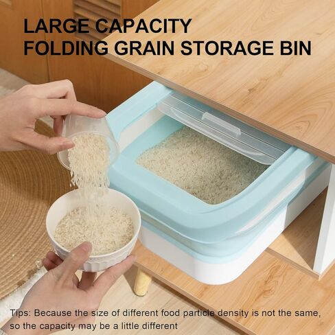 DDMOMMY 13 Lbs Dog Food Storage Container - Collapsible Dog Food Container with Sliding Lid, Measuring Cup and Silicone Bowl, Pet Food Storage Containers For Dog, Cats and Other Pet (Blue White) in Kuwait