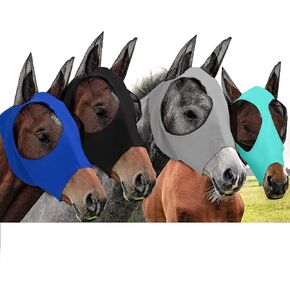 Frienda 4 Pcs Horse Fly Masks for Horses Fly Mask for Horses with Ears Protection Horse Mask Smooth Elastic Fly Mask with Sun Protection for Horses(Black, Gray, Blue, Mint Green, Medium) in Saudi Arabia