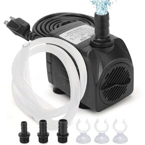 GROWNEER 550GPH Submersible Pump 30W Ultra Quiet Fountain Water Pump, 2000L/H, with 7.2ft High Lift, 3 Nozzles, 4.9 Feet Tubing for Aquarium, Fish Tank, Pond, Hydroponics, Statuary