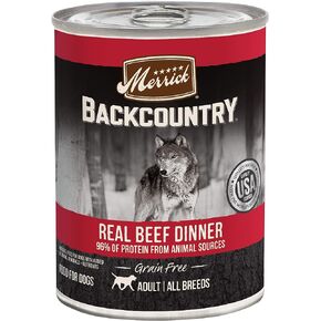 Merrick Backcountry Grain Free Wet Dog Food عشاء لحم البقر الحقيقي - (12) علب 12.7 أونصة in Kuwait