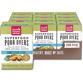 Honest Kitchen مجموعة حساء لحم الضأن ولحم البقر سوبر فود بور أوفر من 12 قطعة وأغطية مبللة للكلاب (عبوة من 12 قطعة)، 5.5 أونصة - يخنة السلمون