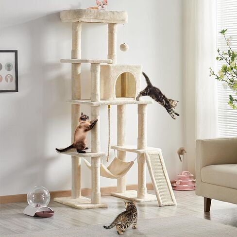 Yaheetech Cat Tree Cat Tower, 63in Multi-Level Cat Tree for Indoor Cats, Tall Cat Tree w/Sisal-Covered Scratching Posts & Condo, Cat Furniture Activity Center for Cats Kitten, Green in Saudi Arabia