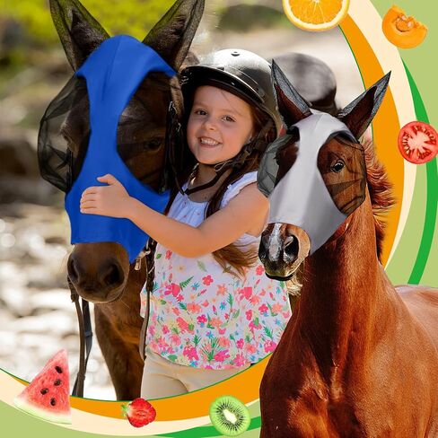 Frienda 4 Pcs Horse Fly Masks for Horses Fly Mask for Horses with Ears Protection Horse Mask Smooth Elastic Fly Mask with Sun Protection for Horses(Black, Gray, Blue, Mint Green, Medium) in Saudi Arabia