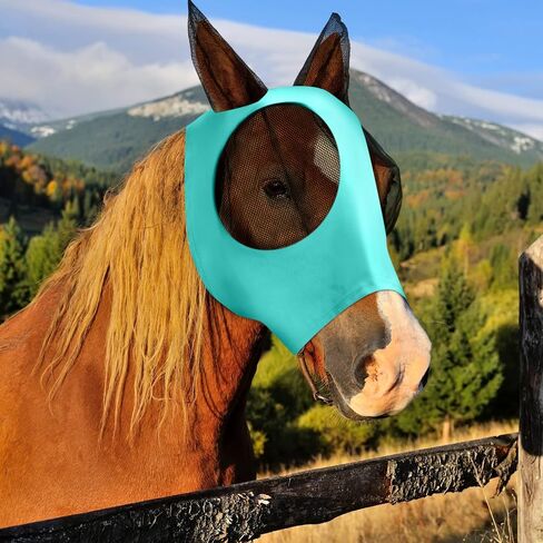 Frienda 4 Pcs Horse Fly Masks for Horses Fly Mask for Horses with Ears Protection Horse Mask Smooth Elastic Fly Mask with Sun Protection for Horses(Black, Gray, Blue, Mint Green, Medium) in Saudi Arabia