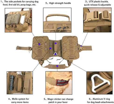 Tactical Bungee Dog Leash Adjustable Dog Pack Hound Dog Saddle Bag Backpack with Handle in Saudi Arabia