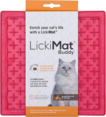 Lickimat Classic Buddy، حصيرة لعق الطعام البطيئة للقطط، تقلل من القلق والملل؛ مثالي للطعام أو الحلوى أو الزبادي أو زبدة الفول السوداني. بديل ممتع لوعاء أو طبق القطط ذو التغذية البطيئة، وردي in Kuwait